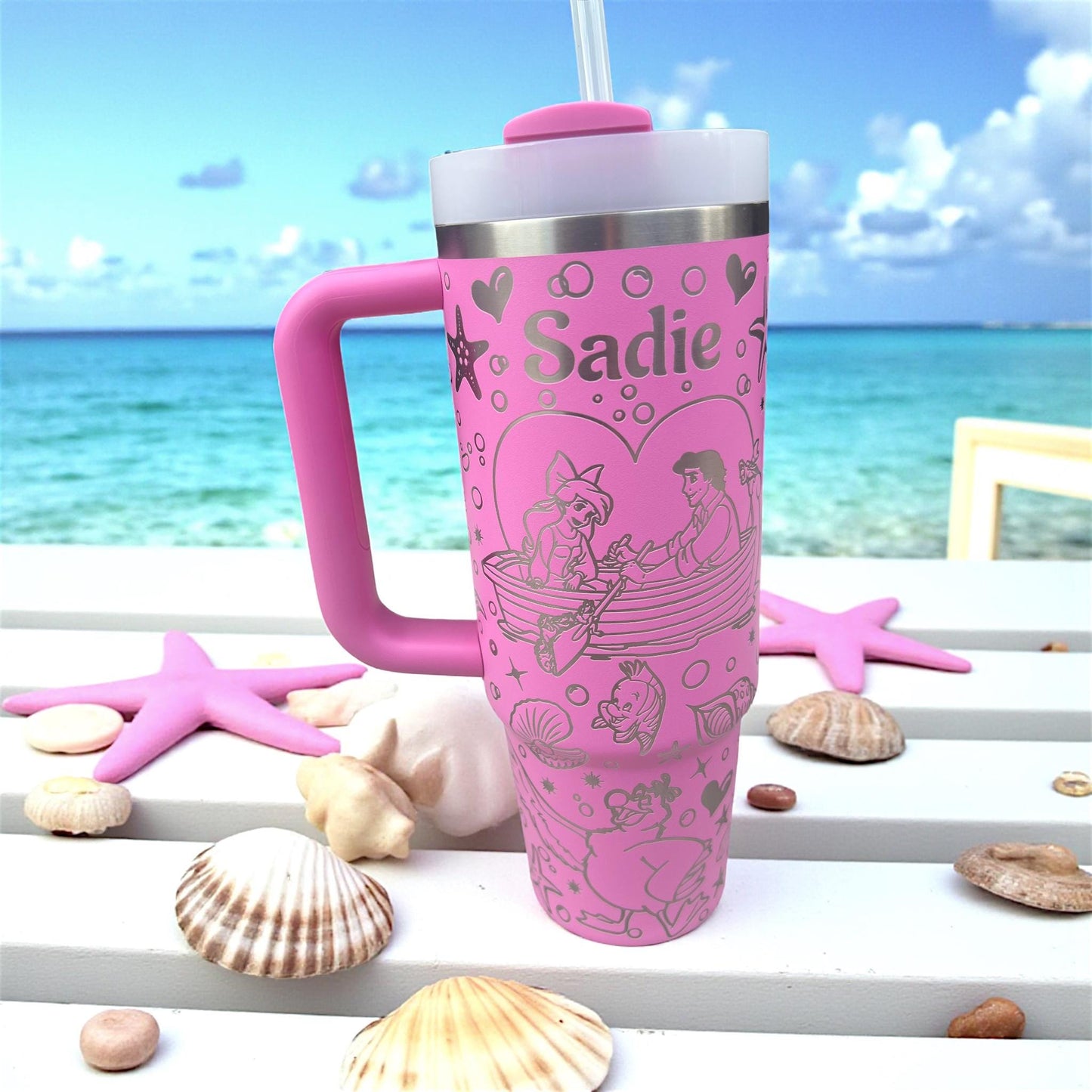 Little Mer Maid-30 OZ Stanley H2.0 Quencher Tumbler With Handle-Full Wrap Engraved