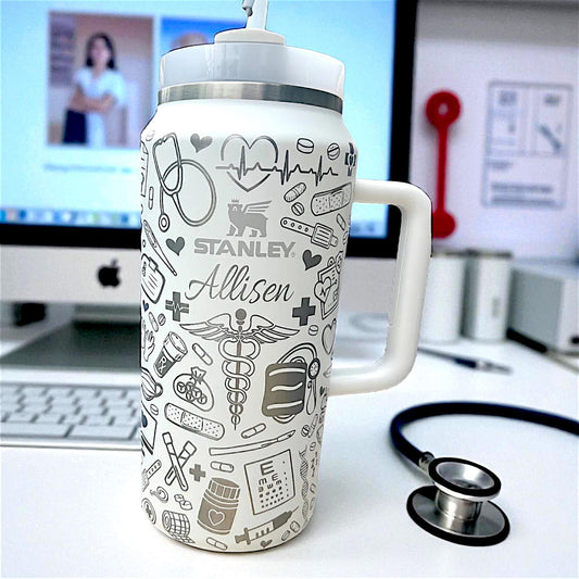 Nurse Life Stanley Tumbler 64 Oz: Laser Engraved Travel Quencher