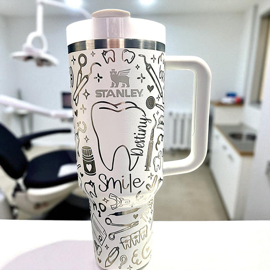 Dental Life Style 2- Engraved Tumbler: 40 Oz Stanley or Owala Cup with Handle