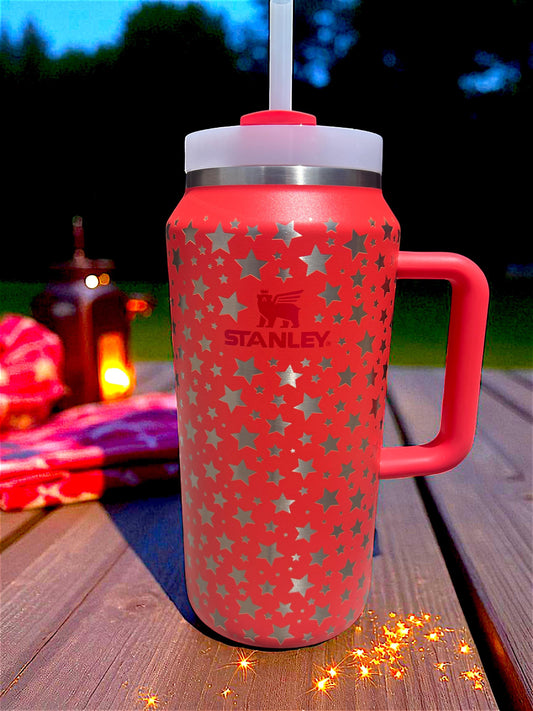 STARS -Stanley 64 Oz Quencher Tumbler/Cup-Full Wrap Laser Engraved,gifts for her, gifts for him, birthdays, holiday