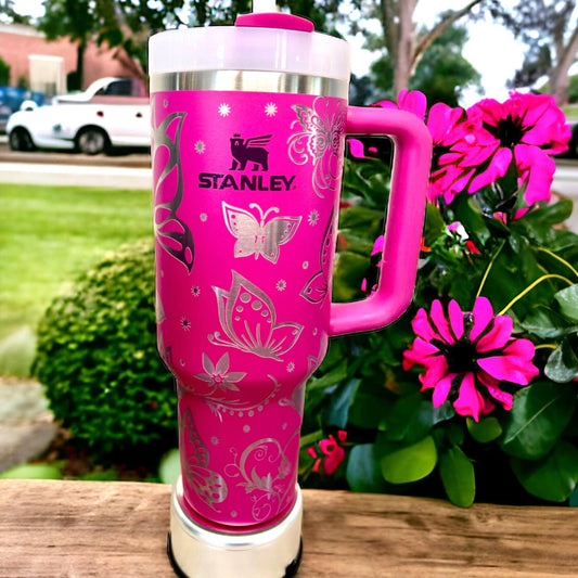 Butterfly Engraved 40 Oz Stanley Quencher H2.0 Travel Tumbler