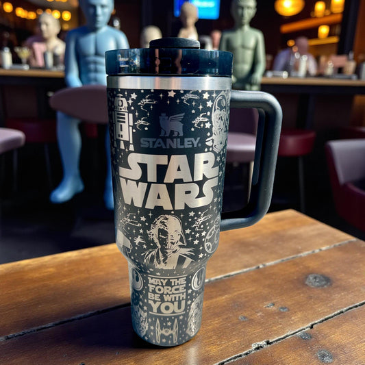 Star Wars Stanley or Unbranded Tumbler: 40 oz Laser Engraved Quencher H2.0