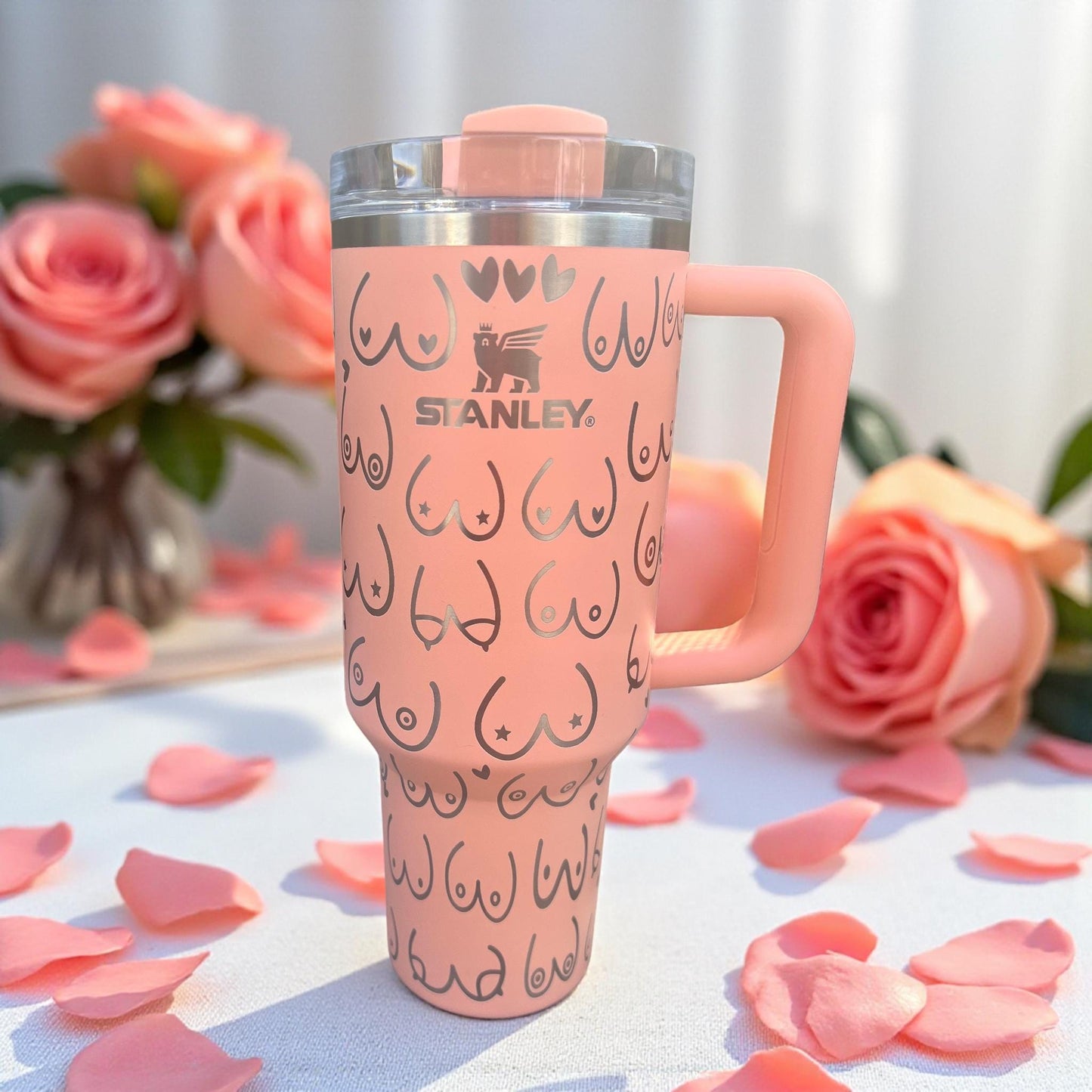 Funny BOOBS-Stanley 40OZ H2.0 Quencher Tumbler-Full Wrap Laser Engraved