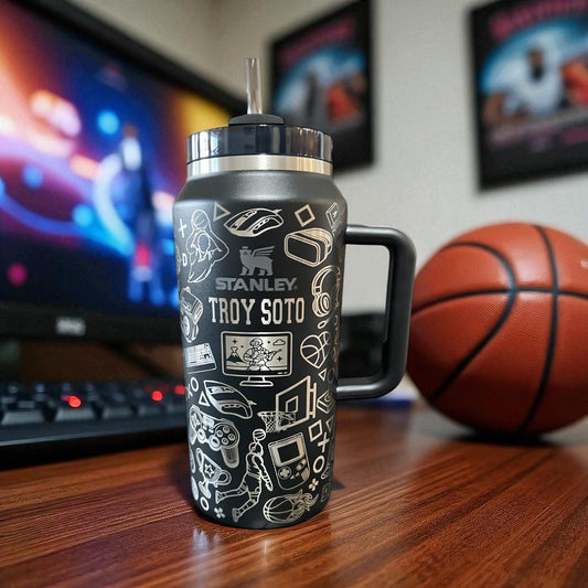 Gamer/ Basketball Stanley Quencher: 64 Oz Laser Engraved Tumbler