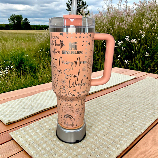 Laser Engraved Social Worker Tumbler - 40 Oz Stanley or Unbranded Travel Quencher