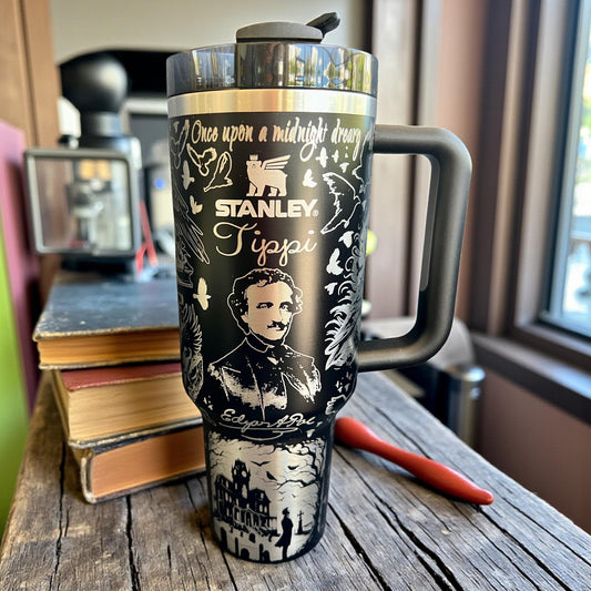 Edgar Allan Poe Stanley Tumbler 40oz: Laser Engraved Travel Cup