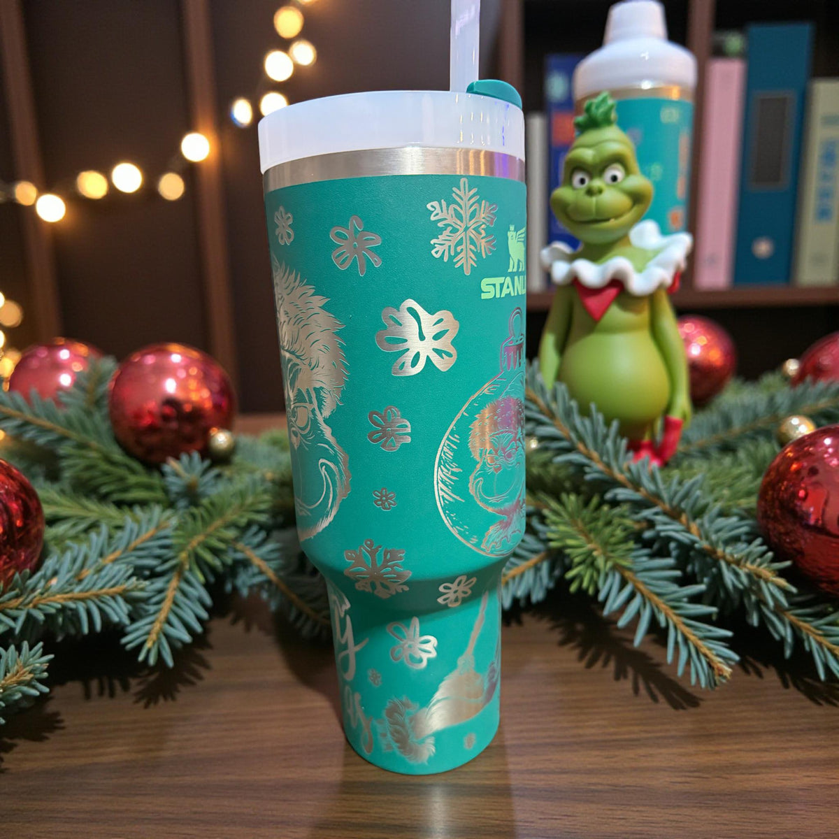 Merry Grinchmas Laser Engraved Tumbler: 40oz Personalized Stanley  Travel Mug