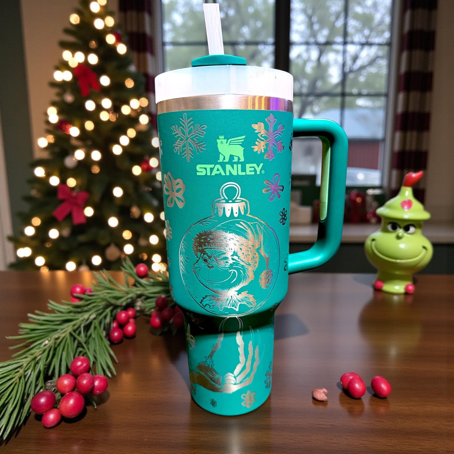Merry Grinchmas Laser Engraved Tumbler: 40oz Personalized Stanley  Travel Mug