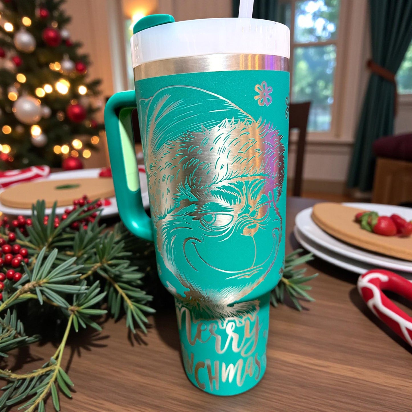 Merry Grinchmas Laser Engraved Tumbler: 40oz Personalized Stanley  Travel Mug