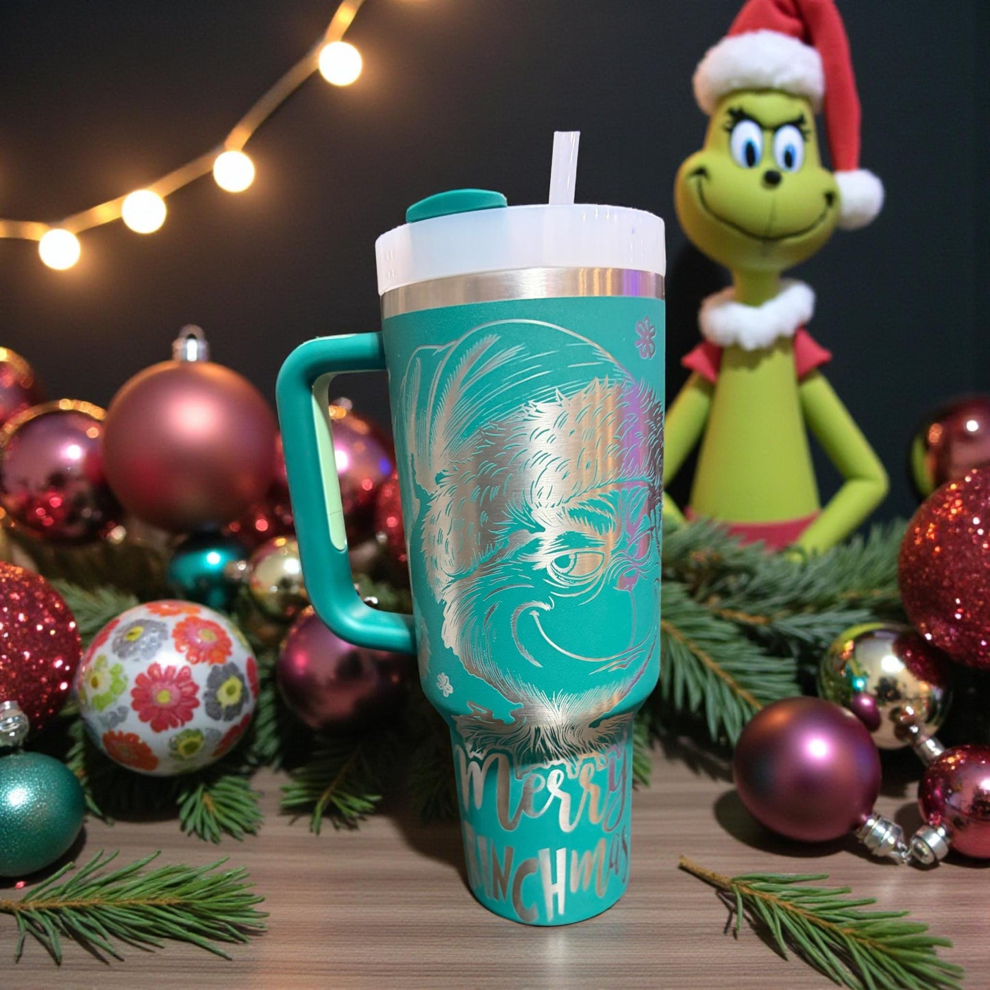 Merry Grinchmas Laser Engraved Tumbler: 40oz Personalized Stanley  Travel Mug