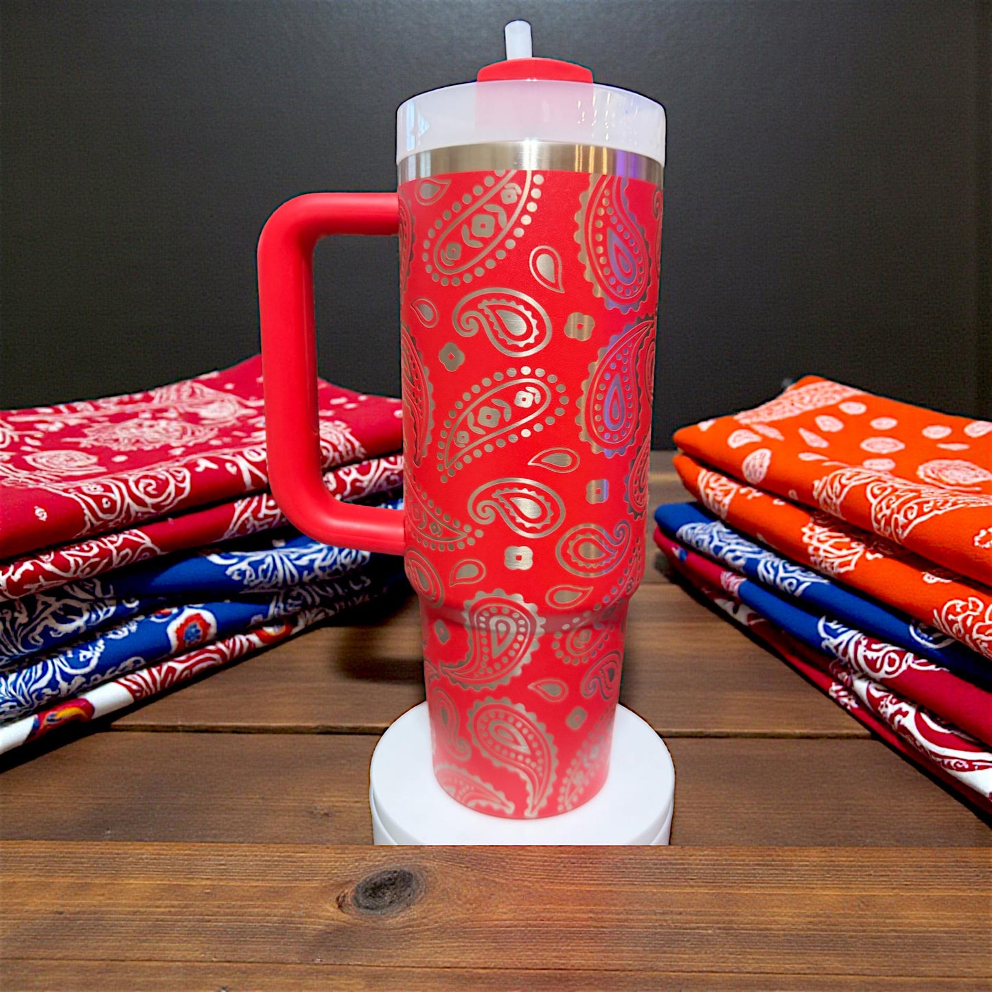 Bandana Pattern - 30 OZ Stanley H2.0 Quencher Tumbler With Handle-Full Wrap Engraved