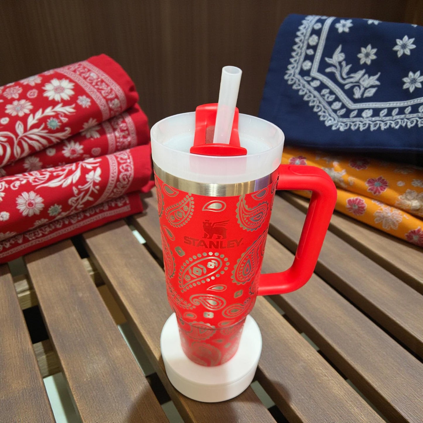 Bandana Pattern - 30 OZ Stanley H2.0 Quencher Tumbler With Handle-Full Wrap Engraved