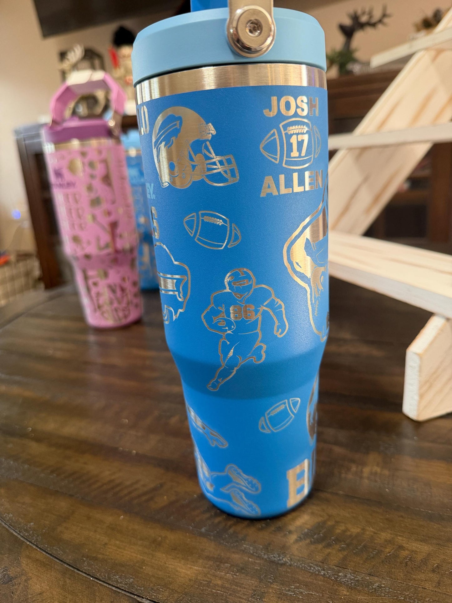 Custom Engraved Bills Stanley Tumbler – Azure IceFlow, Personalized Fan Gift