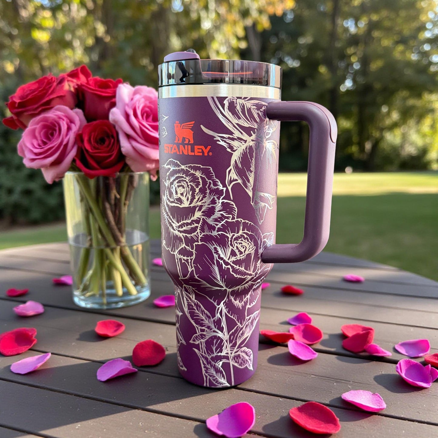 Roses Laser Engraved Stanley Tumbler - 40 oz H2.0 Quencher