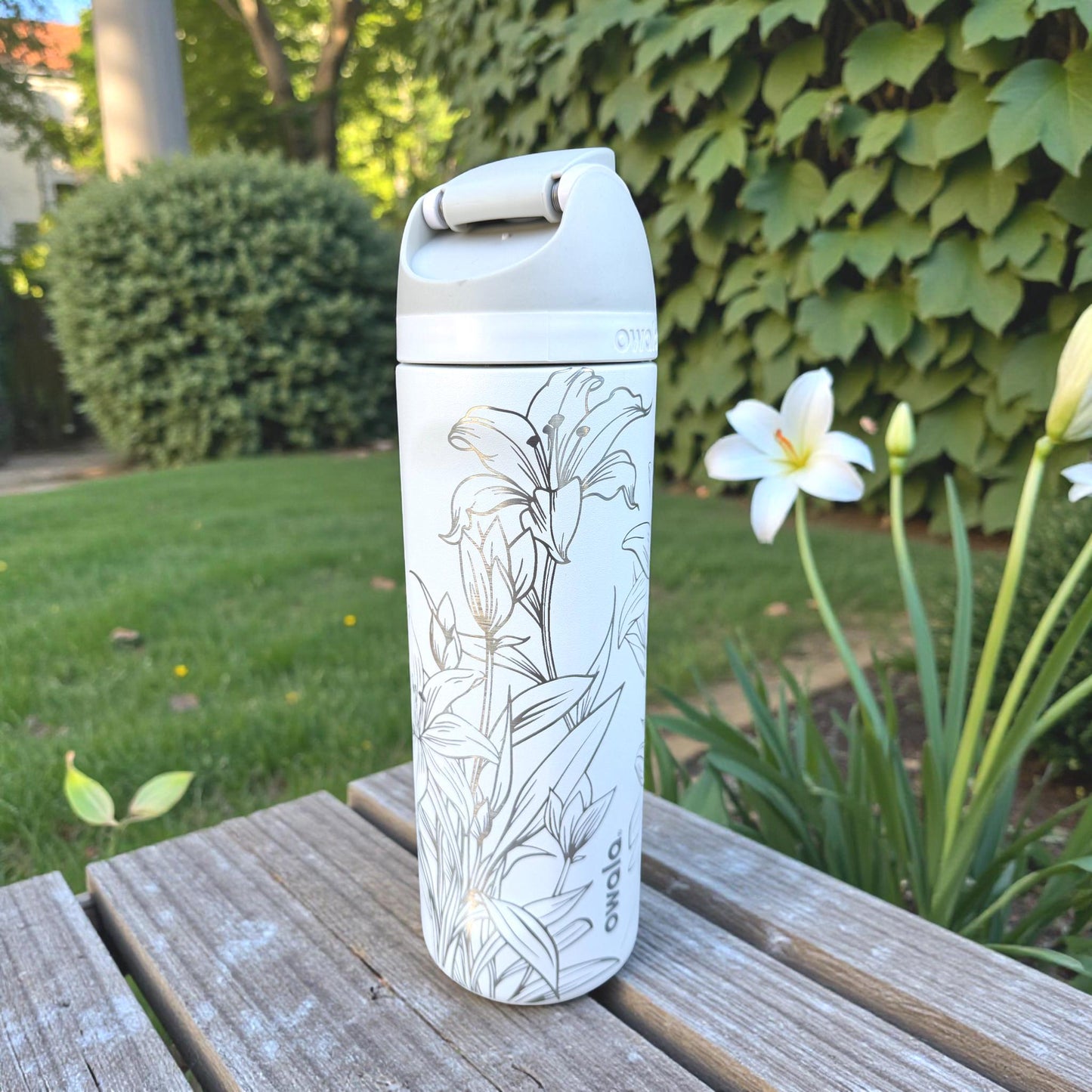 Lily Laser Engraved - 24 ,32 or 40 oz OWALA Free Sip Tumbler, Full wrap