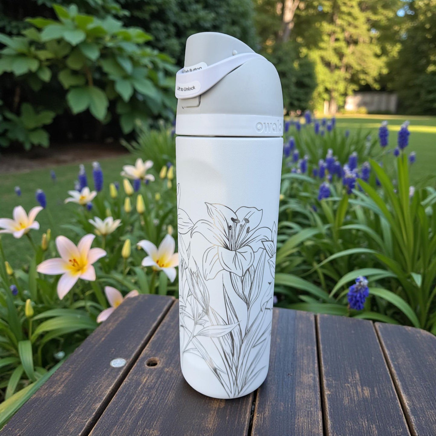 Lily Laser Engraved - 24 ,32 or 40 oz OWALA Free Sip Tumbler, Full wrap