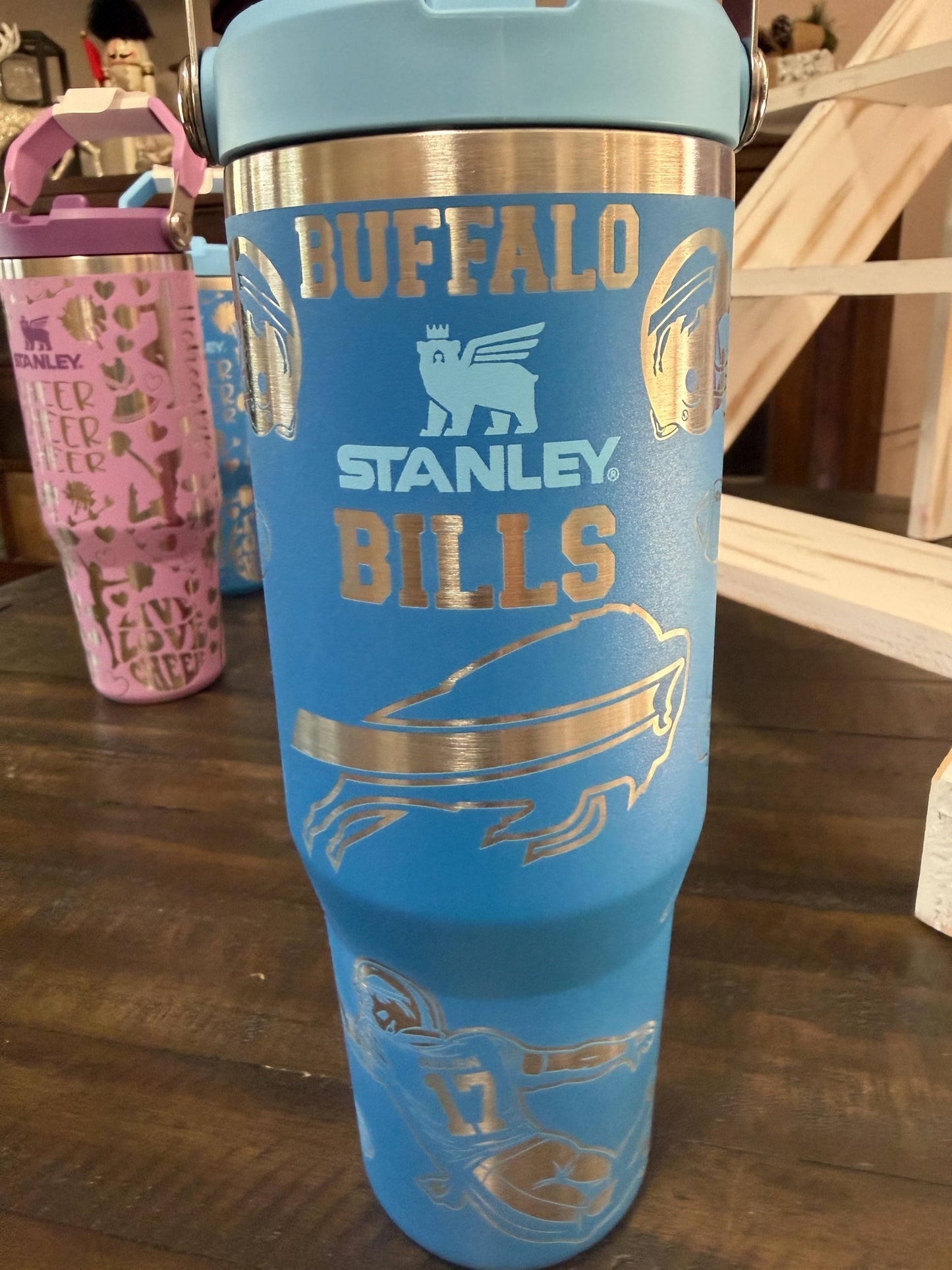 Custom Engraved Bills Stanley Tumbler – Azure IceFlow, Personalized Fan Gift