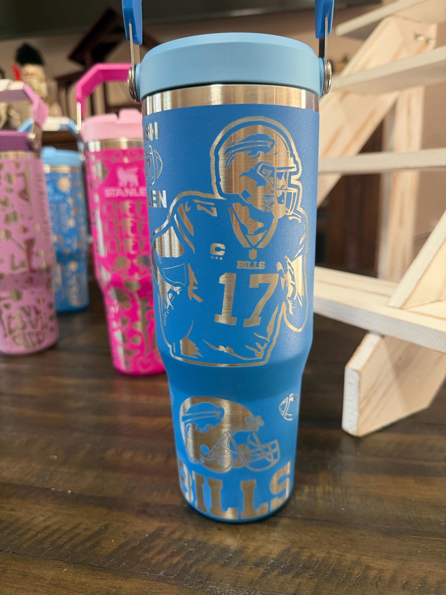 Custom Engraved Bills Stanley Tumbler – Azure IceFlow, Personalized Fan Gift