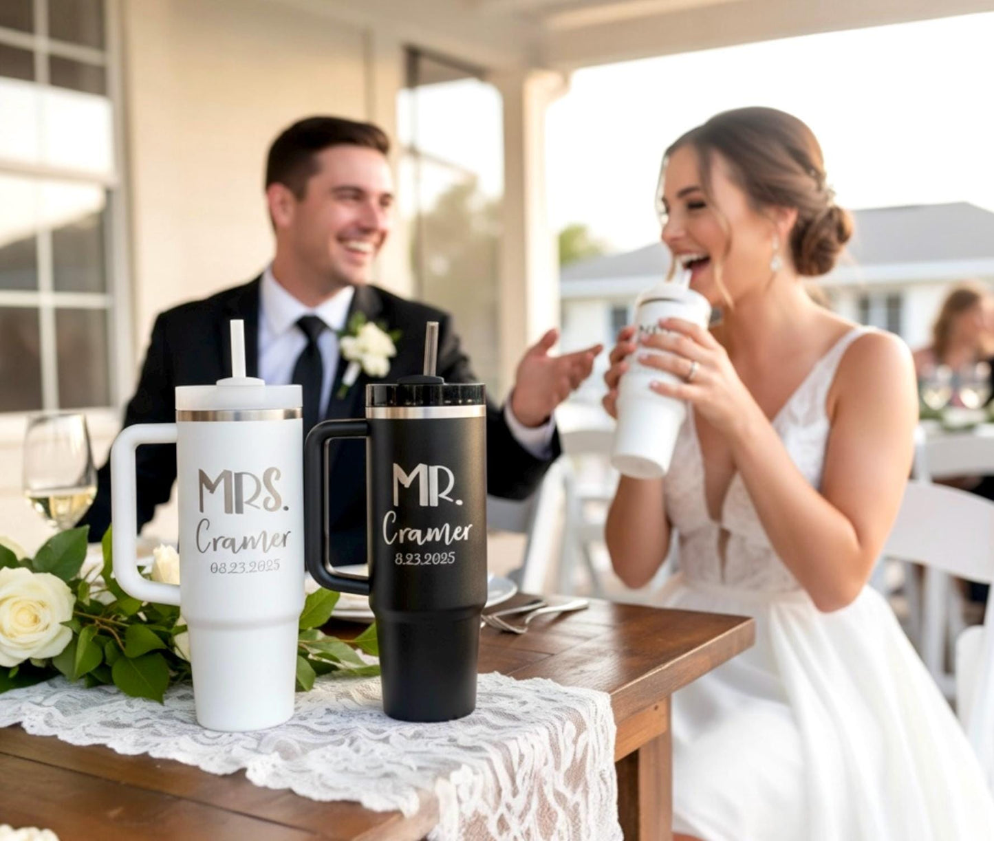 Mr and Mrs Laser Engraved Stanley Tumblers: Laser Engraved Bridal Shower Gift