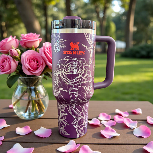 Roses Laser Engraved Stanley Tumbler - 40 oz H2.0 Quencher