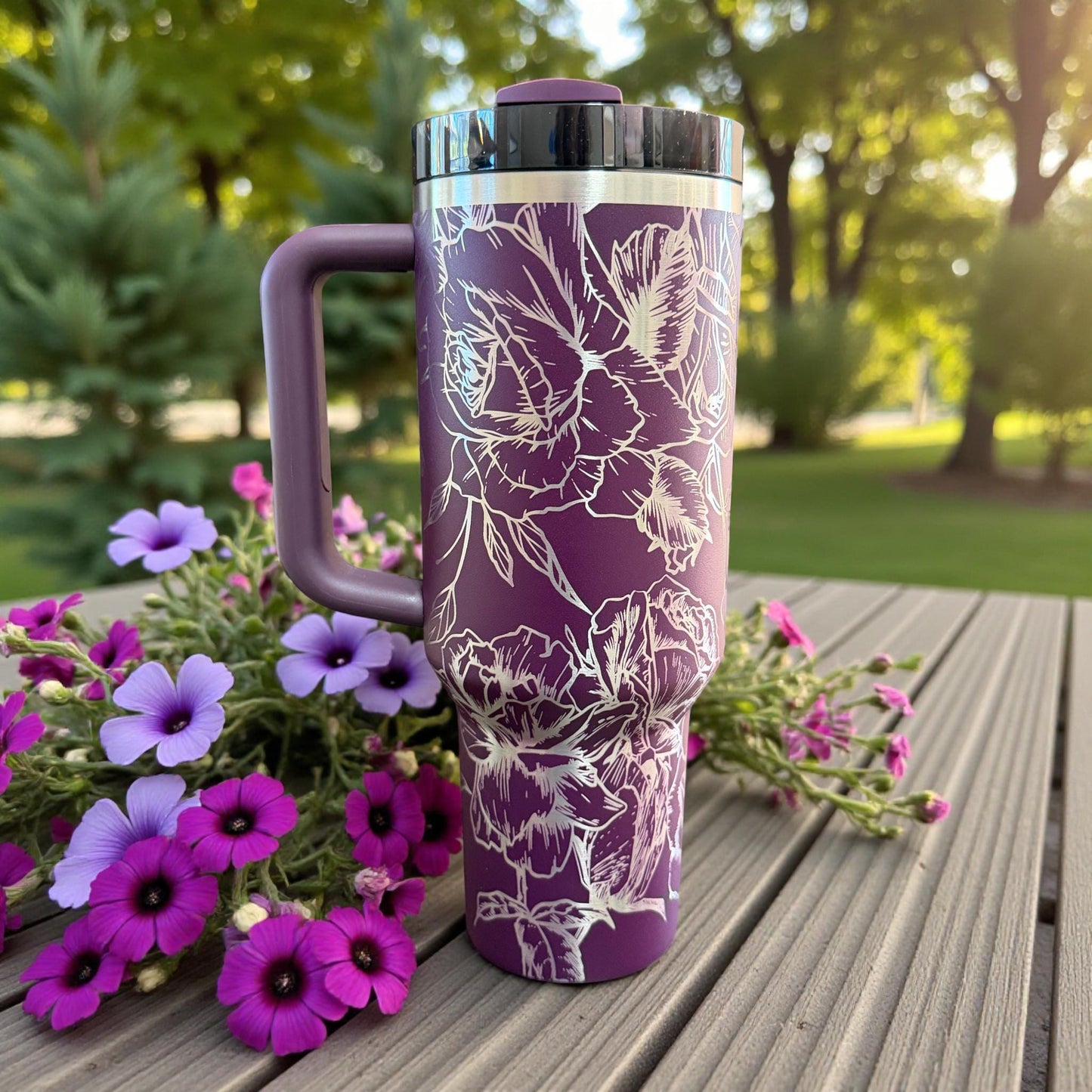Roses Laser Engraved Stanley Tumbler - 40 oz H2.0 Quencher