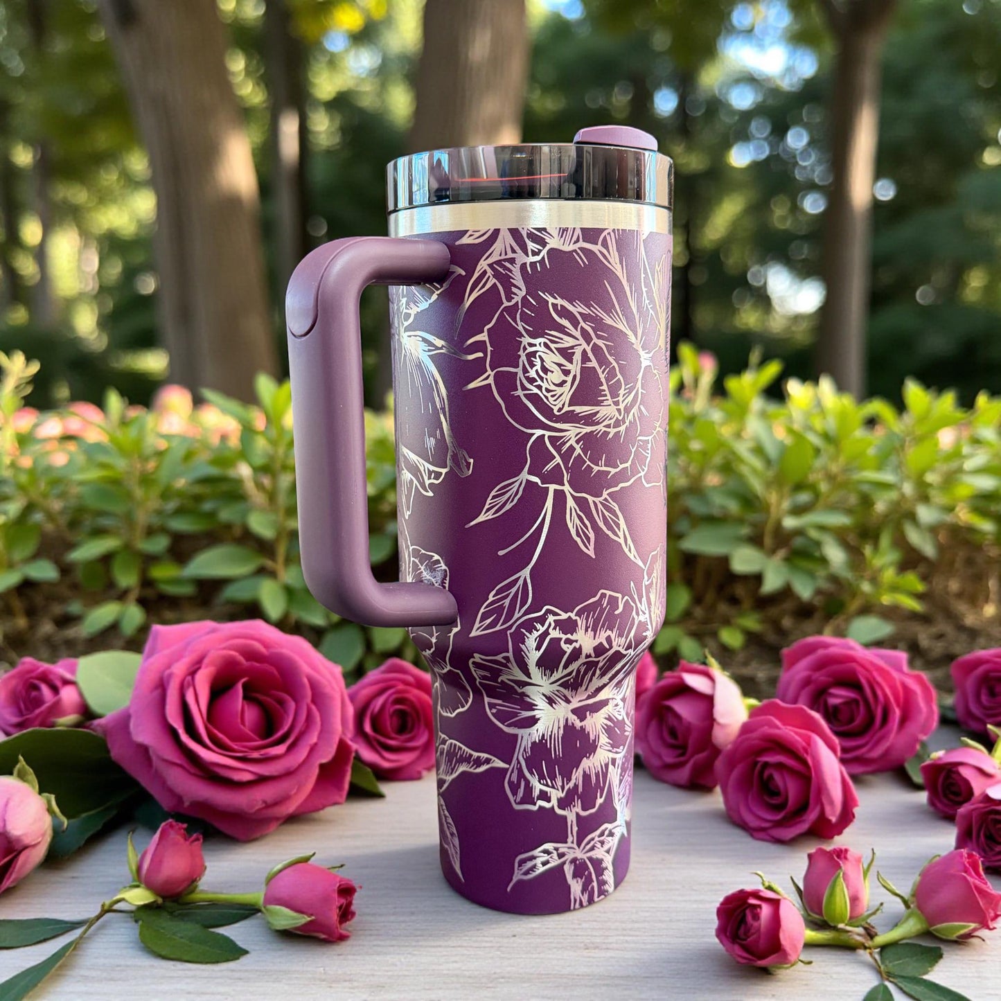 Roses Laser Engraved Stanley Tumbler - 40 oz H2.0 Quencher