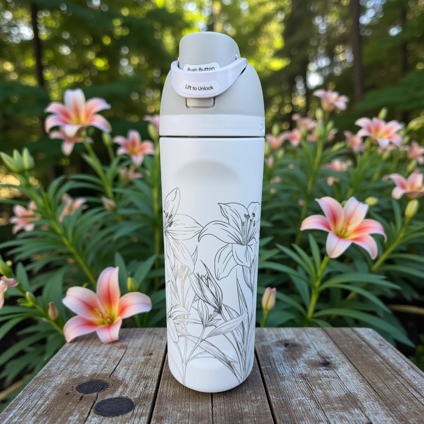 Lily Laser Engraved - 24 ,32 or 40 oz OWALA Free Sip Tumbler, Full wrap
