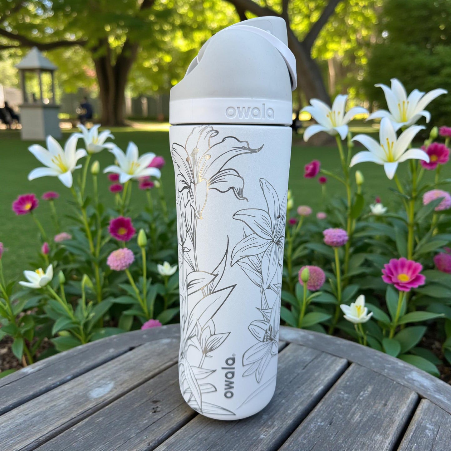 Lily Laser Engraved - 24 ,32 or 40 oz OWALA Free Sip Tumbler, Full wrap
