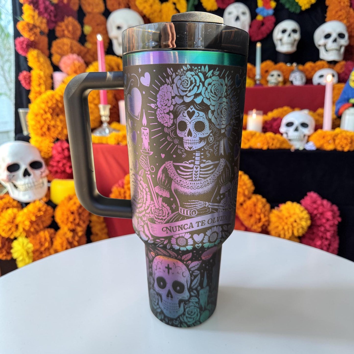 Dia de los Muertos Engraved Stanley Tumbler - Highly Detailed Full Wrap - Personalized Name- Day of the Dead