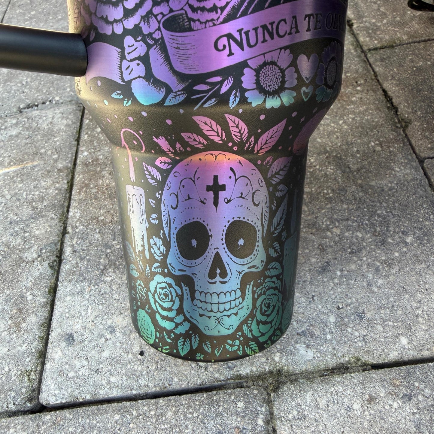 Dia de los Muertos Engraved Stanley Tumbler - Highly Detailed Full Wrap - Personalized Name- Day of the Dead