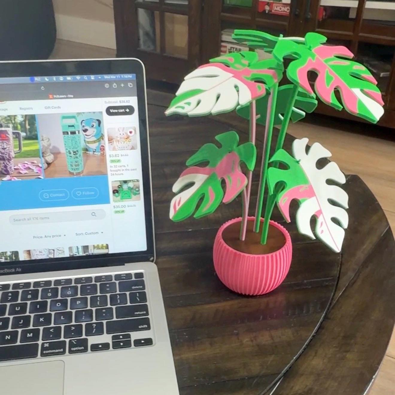 3D Printed Monstera Coaster Set | Modern Plant Home Decor, 6-Piece Functional Leaf Design