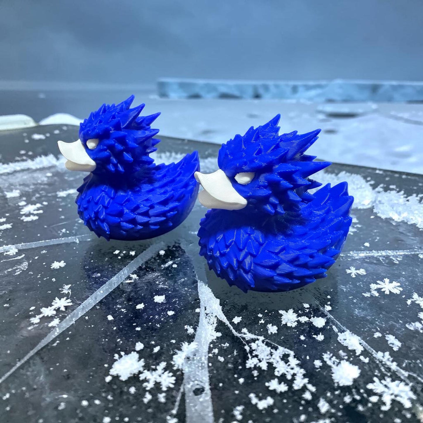 Frost-Quacker Ice Duck, 3D Printed PLA Collectible, Winter Desk Decor