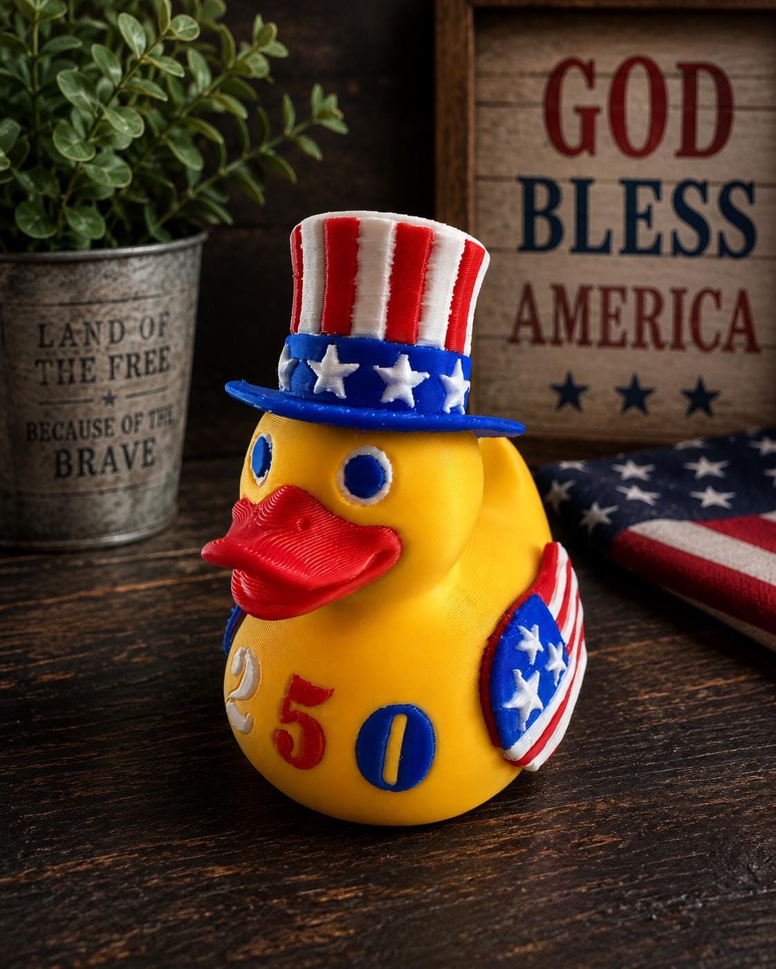 Patriotic 3D Printed Duck, USA 250th Anniversary, Cruising Duck Toy