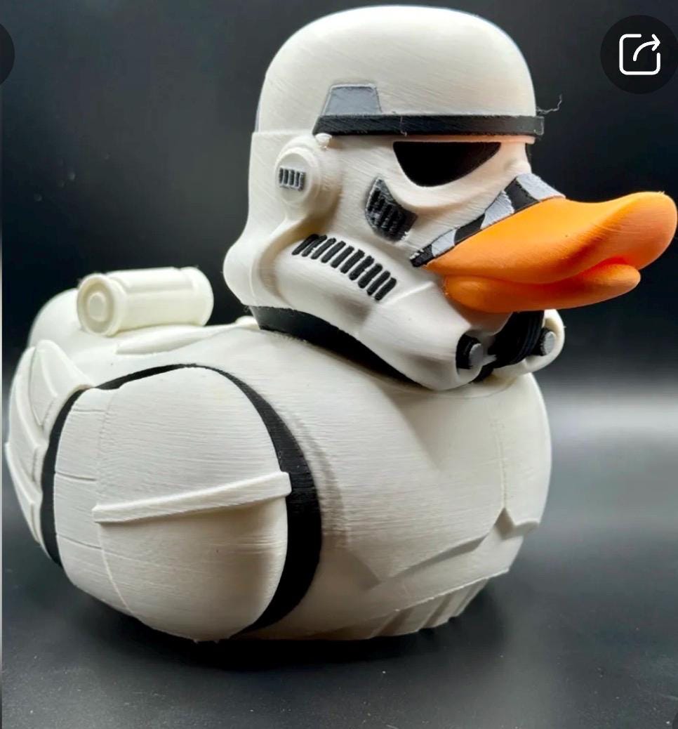 Stormtrooper Duck, 3D Printed Collectible, Sci-Fi Fan Gift, Space Trooper Toy