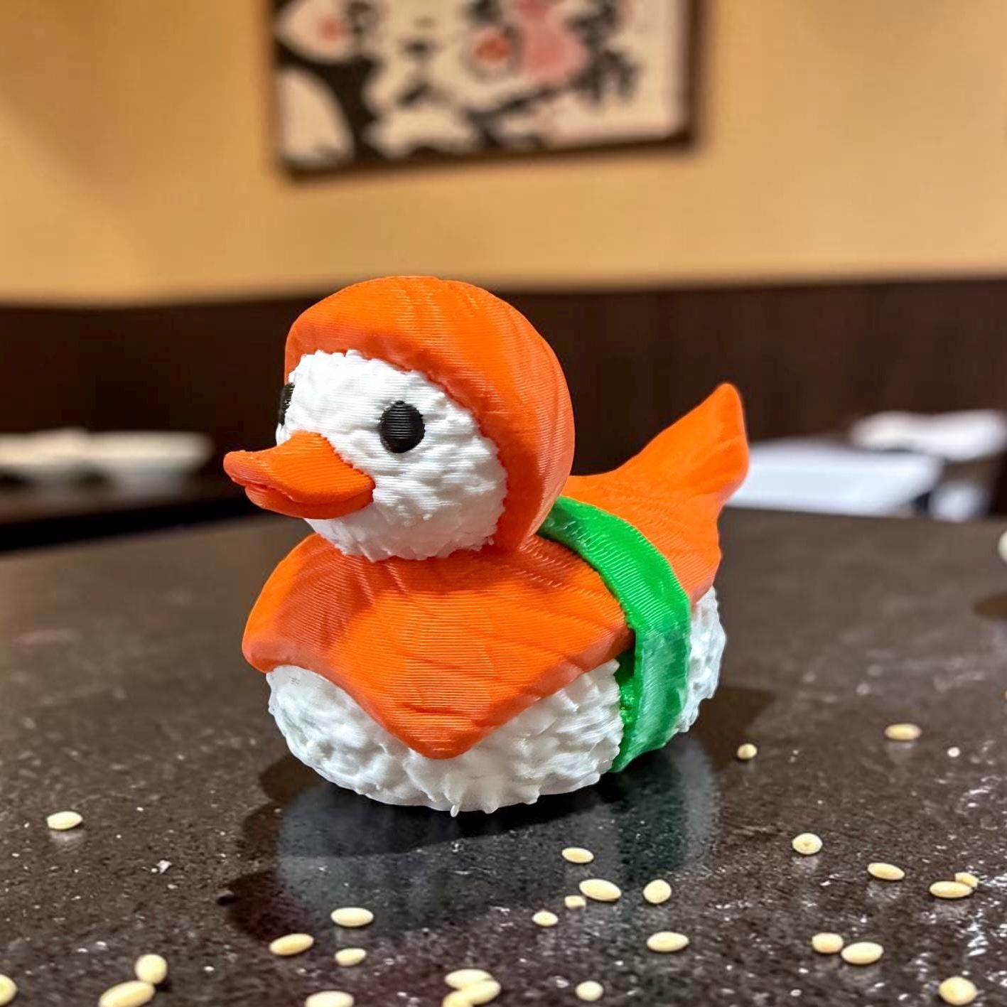 3D Printed Sashimi Duck, Sushi Character Toy, Desk Decor, Quirky Gift