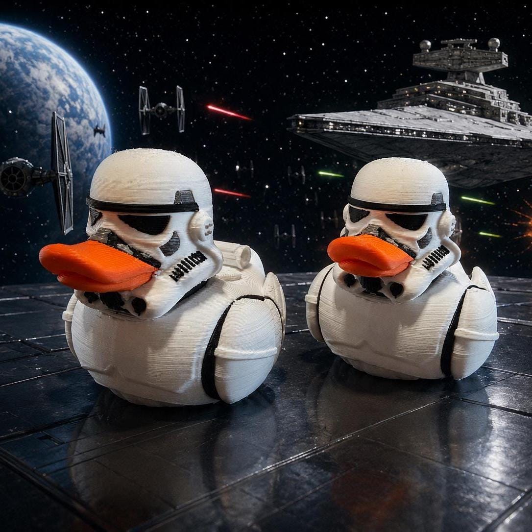Stormtrooper Duck, 3D Printed Collectible, Sci-Fi Fan Gift, Space Trooper Toy