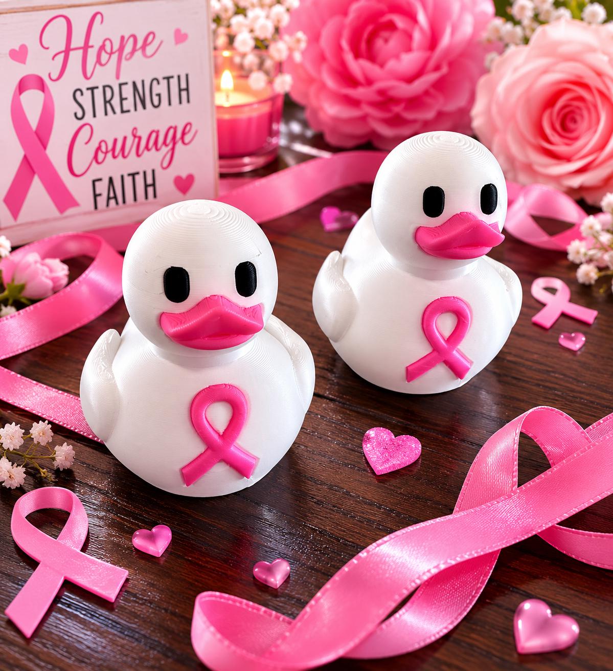 3D Printed Breast Cancer Awareness Duck, Pink Ribbon Support Keepsake