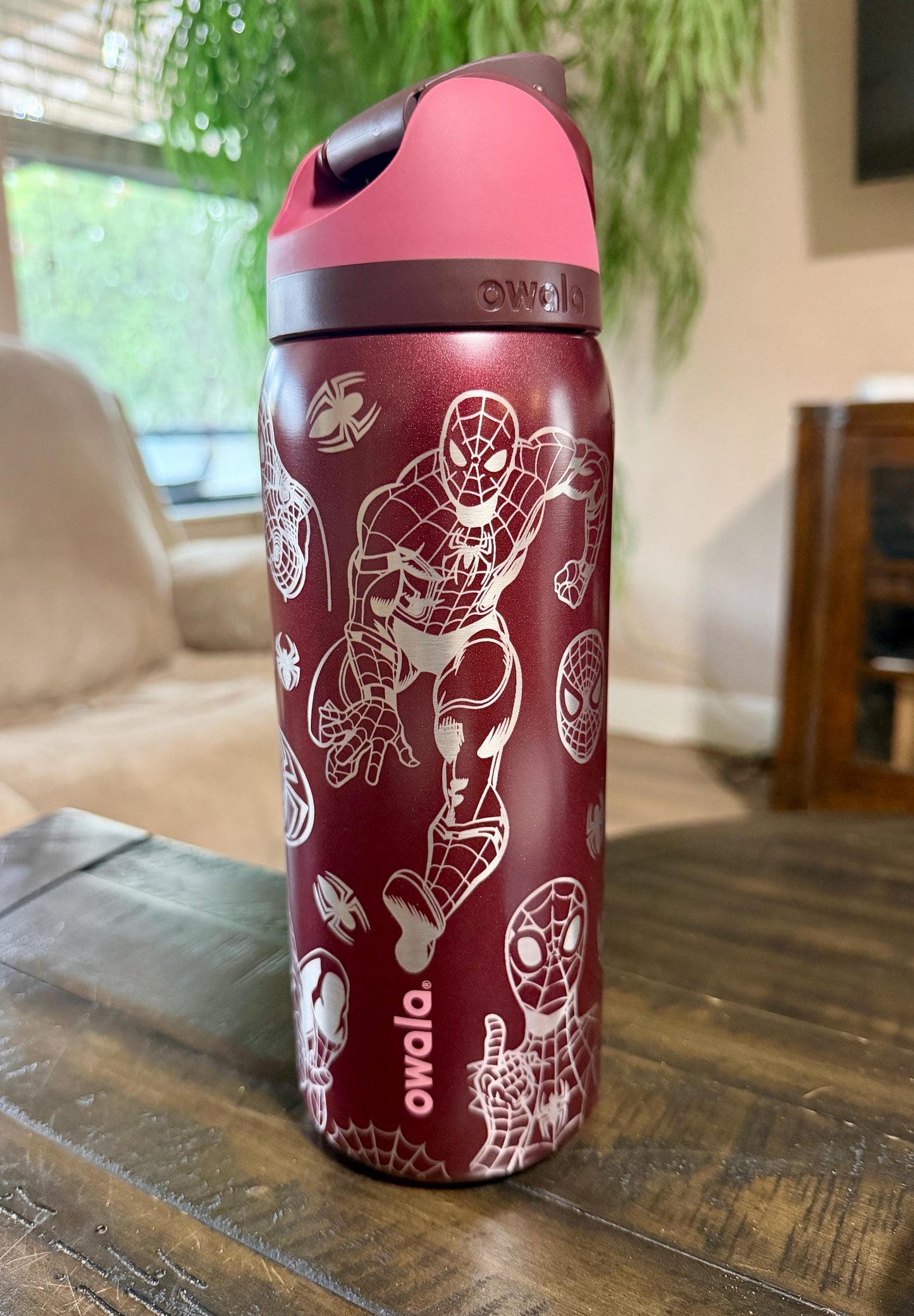 Laser Engraved Spider-Man Owala  FreeSip Tumbler – Full Wrap