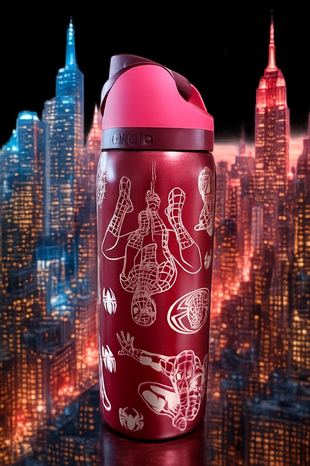Laser Engraved Spider-Man Owala  FreeSip Tumbler – Full Wrap