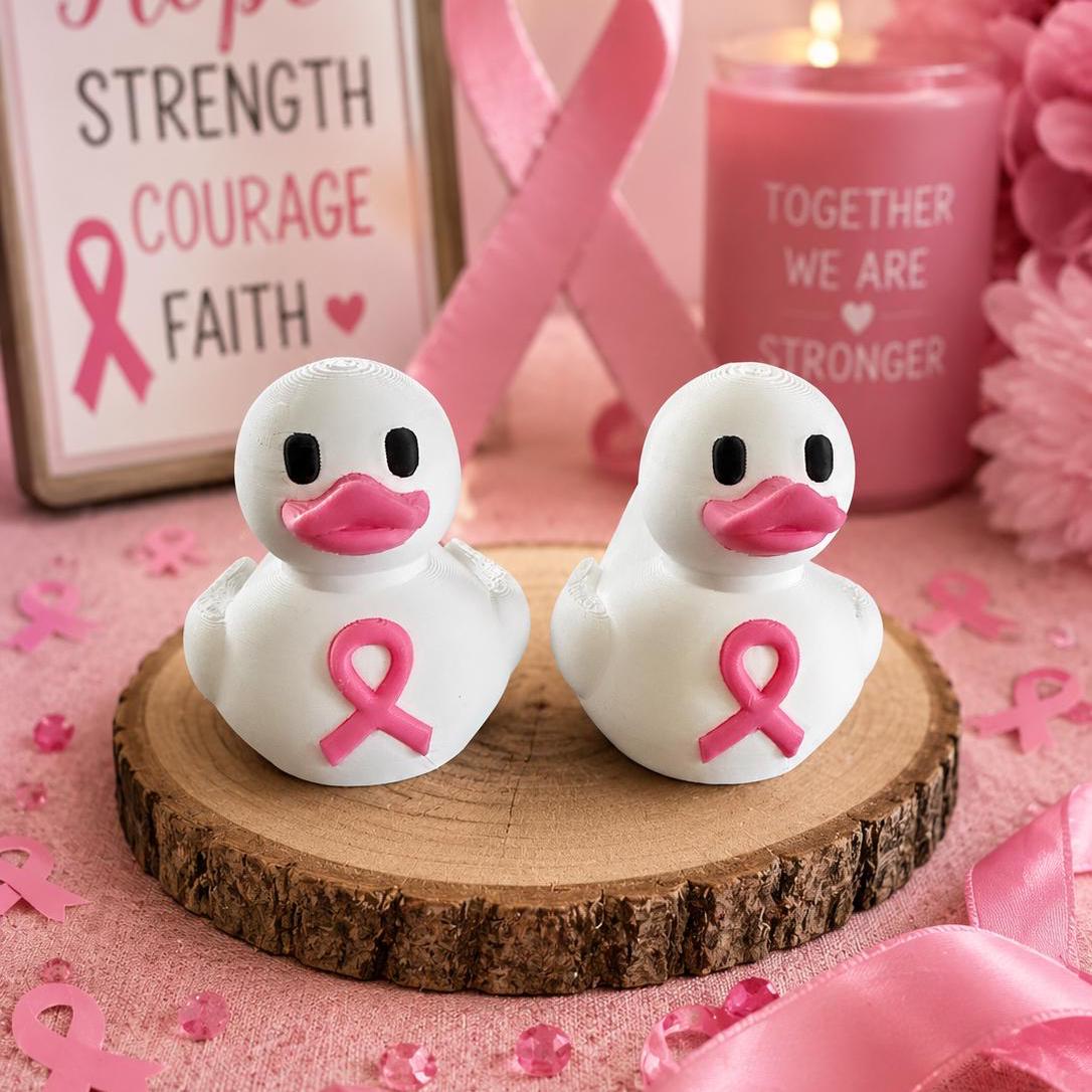 3D Printed Breast Cancer Awareness Duck, Pink Ribbon Support Keepsake