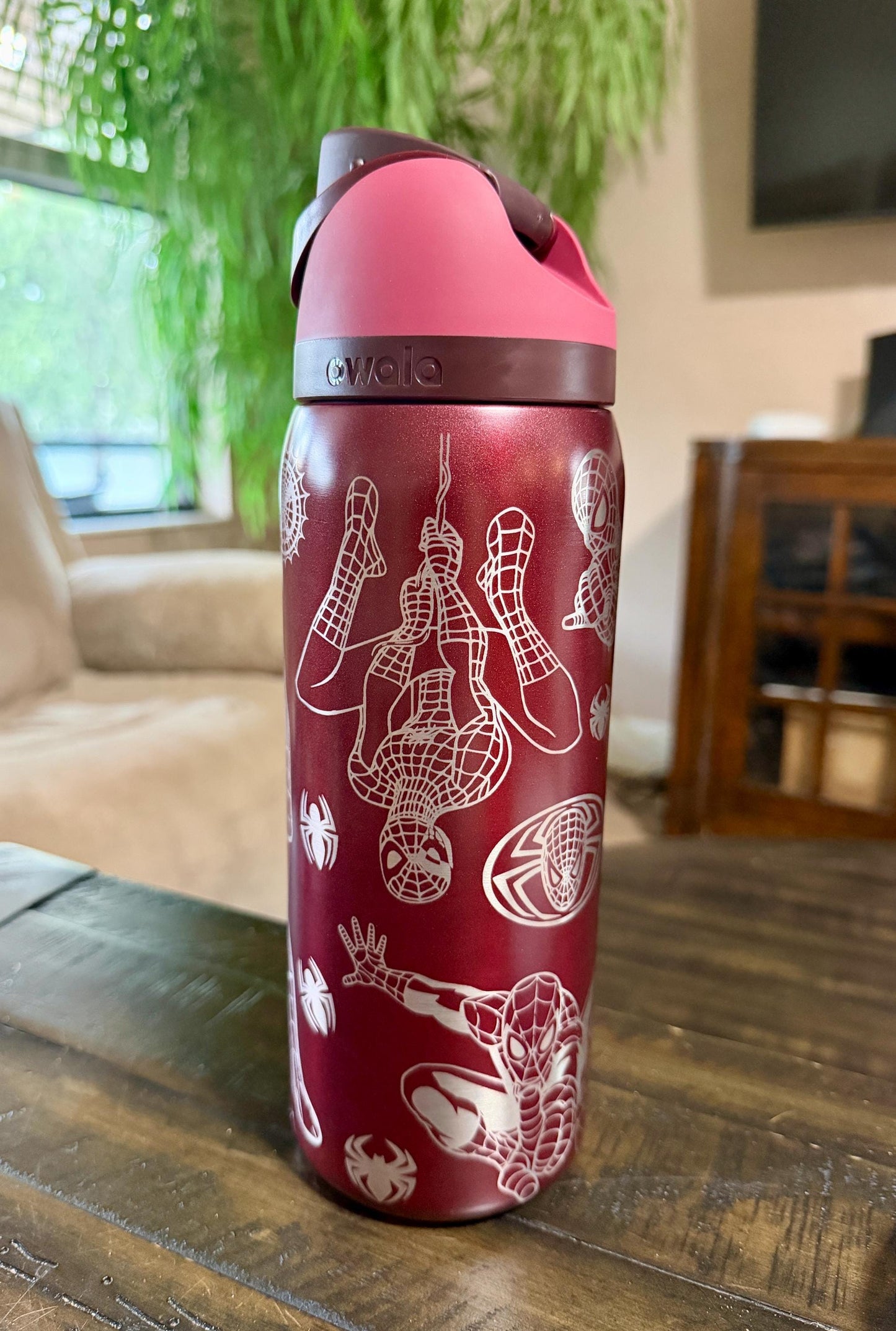 Laser Engraved Spider-Man Owala  FreeSip Tumbler – Full Wrap