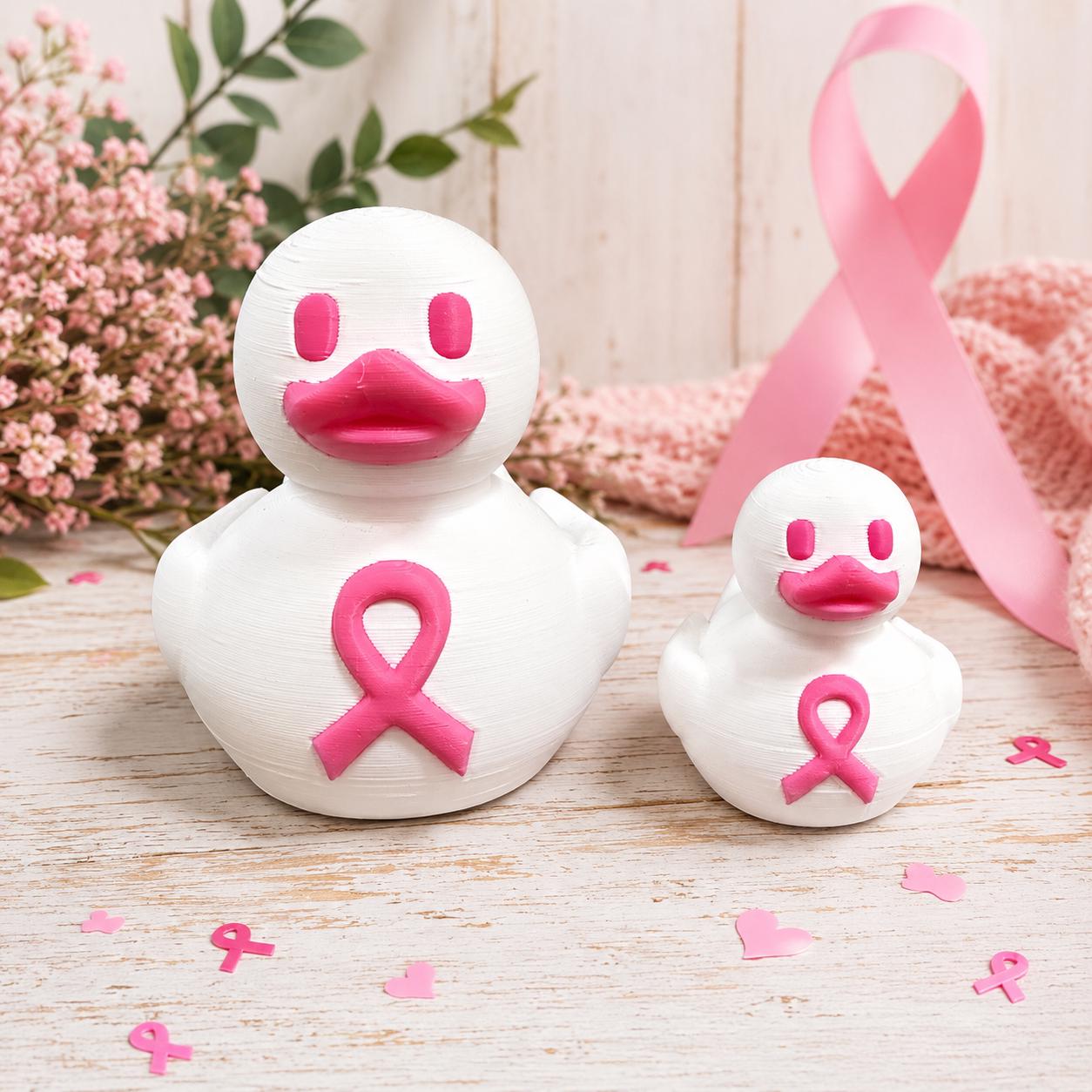 3D Printed Breast Cancer Awareness Duck, Pink Ribbon Support Keepsake