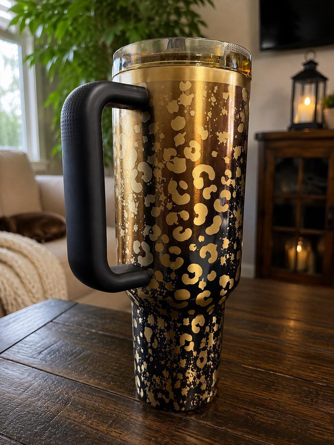 Cheetah Print  Laser Engraved Stanley 40 Oz Tumbler: Personalized Cheetah Print Protour Cup